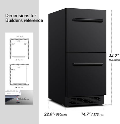 15 inch Double Drawer drawer refrigerator under counter Beverage Refrigerator, Indoor/Outdoor Fridge for Patio, Kitchen & Bar, Weatherproof