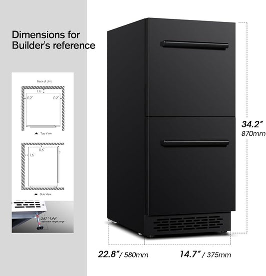 15 inch Double Drawer drawer refrigerator under counter Beverage Refrigerator, Indoor/Outdoor Fridge for Patio, Kitchen & Bar, Weatherproof