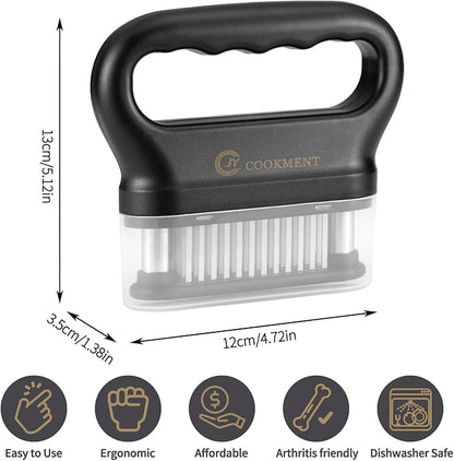 JY COOKMENT Meat Tenderizer Tool with 48 Stainless Steel Ultra Sharp Needle Blades, Kitchen Cooking Tool Best For Tenderizing, BBQ, Marinade