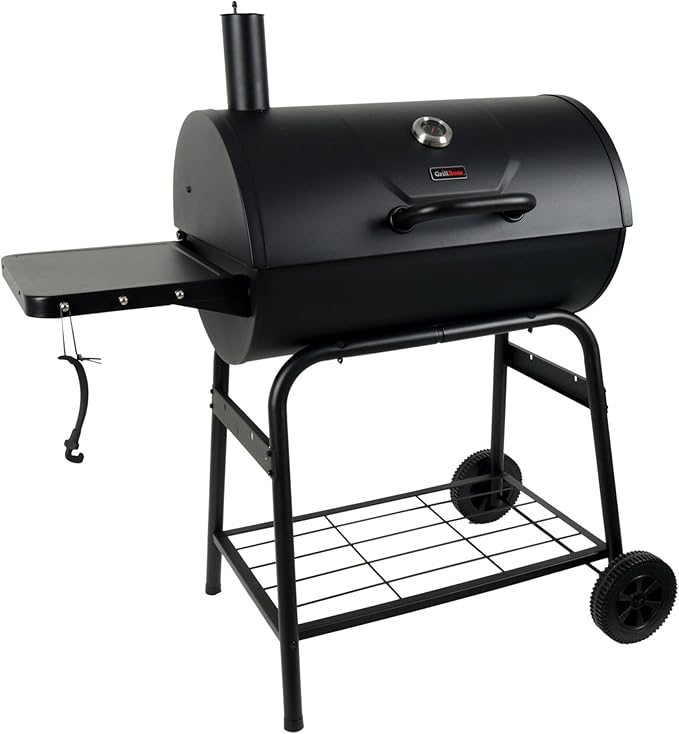 Grill Boss 30 Inch Barrel Charcoal Grill with Adjustable Grate, Large Cooking Area, Built In Temperature Gauge, and Durable Cast Iron Grates, Black