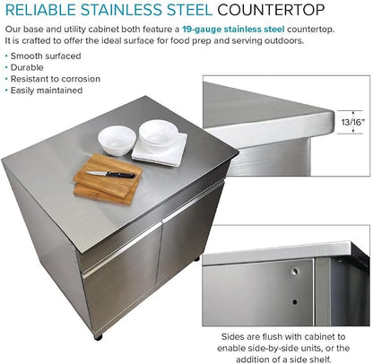 Transolid OUCS3224 Outdoor Kitchen 32-in x 24-in x 37-in Single Utility Cabinet With Folding Shelves, Stainless Steel