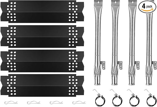 Set of 4 Grill Heat Plates and 4 Burner Tubes with Igniter Electrode Replacement Parts for Nexgrill 4 Burner 720-0830H 720-0783E 720-0958A Grill Replacement Parts for Nexgrill Gas Series