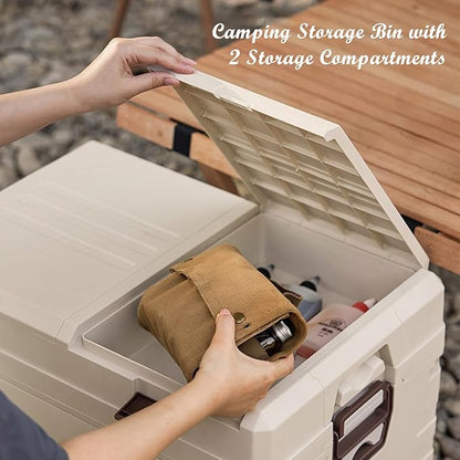 Collapsible Folding Storage Bin with 2 Compartments, 42L Side Opening Organizer for Car Trunk, Picnic, Fishing, Office