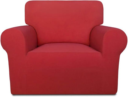 PureFit Super Stretch Chair Covers Fleece Couch Covers for Sofa Red | 1-Piece Spandex Couch Cover Soft Couch Protector, Sofa Cover Washable with Non Skid Foam and Elastic Bottom for Kids, Dogs