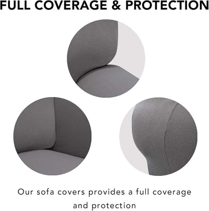 PureFit Stretch Chair Covers Fleece Couch Covers for Sofa Light Gray | 1-Piece Spandex Couch Cover Soft Couch Protector, Sofa Cover Washable with Non Skid Foam and Elastic Bottom for Kids, Dogs