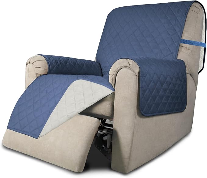 Easy-Going Reversible Couch Cover, Recliner 19 in, Dark Blue/Ivory | Machine Washable Slipcover For Dogs, Water Resistant Furniture Mat For Living Room, Non-Slip Sofa Cover, Pet Friendly
