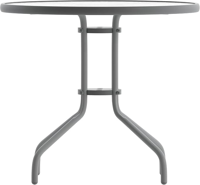 Flash Furniture 31.5 in Metal Round Table, Silver | Tempered Glass Top