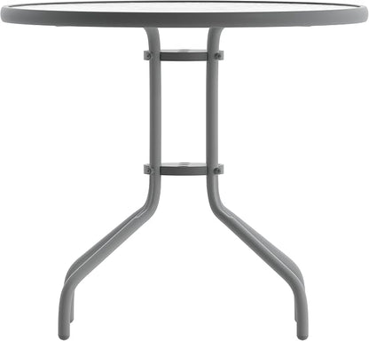 Flash Furniture 31.5 in Metal Round Table, Silver | Tempered Glass Top