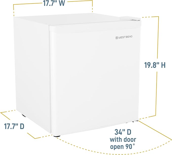 West Bend Mini Fridge for Home, Office, Bedroom & Dorm, 1.6 Cu. Ft., White | West Bend Mini Fridge for Home, Office, Bedroom & Dorm, Small Refrigerator with Automatic Defrost, 1.6 Cu. Ft., in White