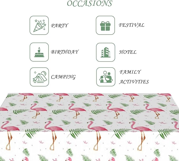 60x120 Inch Tropical Theme Rectangle Tablecloth Pink Flamingo Hawaii Botanical Plant White Table Cloth Washable Durable Table Cover for Beach Party Kitchen Home Dining BBQ Decor