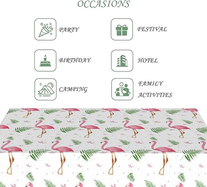 60x120 Inch Tropical Theme Rectangle Tablecloth Pink Flamingo Hawaii Botanical Plant White Table Cloth Washable Durable Table Cover for Beach Party Kitchen Home Dining BBQ Decor