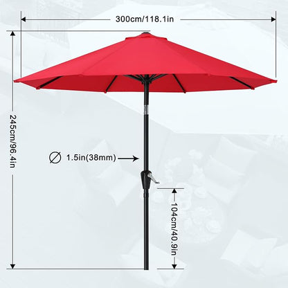 MASTERCANOPY 10ft Patio Umbrella with Tilt & Crank, Red | 8 sturdy ribs;UV/water resistant;Vent;easy setup;for garden/deck/backyard/pool