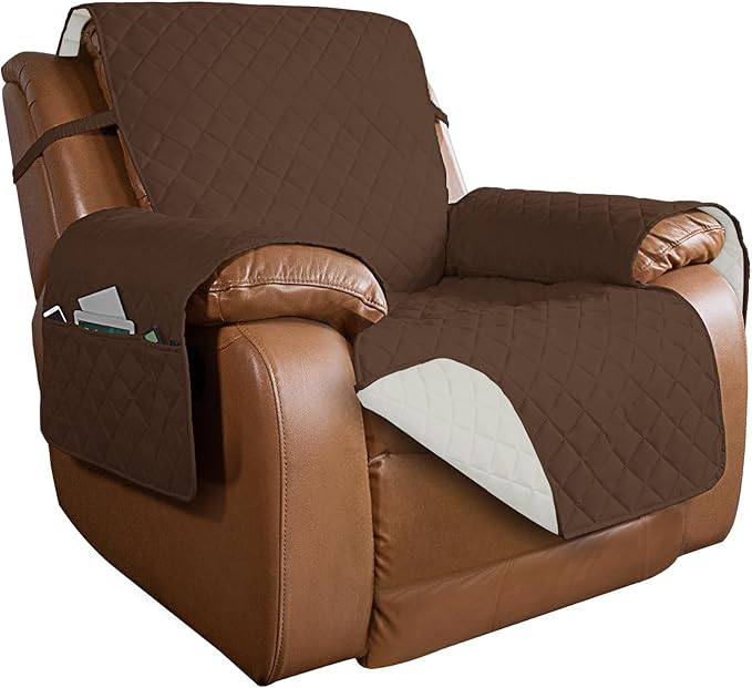 PureFit Reversible Recliner Chair Covers Couch Covers for Dogs, 28 in | Coffee/Ivory, Water Resistant Couch Protector, Washable Pet Couch Cover with Non Slip and Elastic Straps For Kids