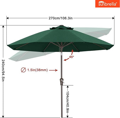 ABCCANOPY 10-Year No Fading 9FT Acrylic Outdoor Patio Umbrella(Green) | Fade & UV Resistant Fabric,8 Fiberglass Ribs，Wind Vent，Crank Lift & Tilt,Outdoor Table Umbrella for Deck,Backyard,Yard