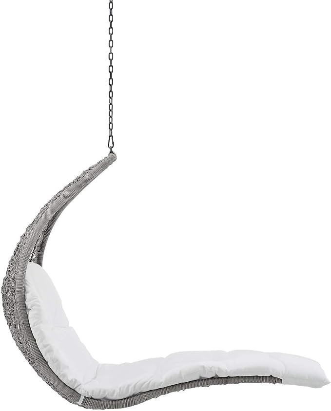 Modway Landscape Wicker Rattan Outdoor Patio Porch Chaise Lounge Hanging Swing Chair in Light Gray, White