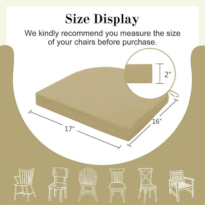 Cozyide Outdoor Chair Cushions, Waterproof Patio Seat Cushions with Adjustable Straps, Round Corner Patio Chair Cushions for Garden, Khaki, 17x16x2 Inch (Pack of 4)