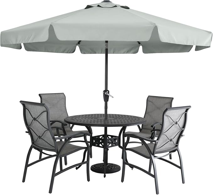 MASTERCANOPY 9ft Patio Umbrella with Valance, Crank & Tilt, Light Gray | 8 ribs, UV/fade-resist, waterproof, vent, for garden/deck/yard/pool