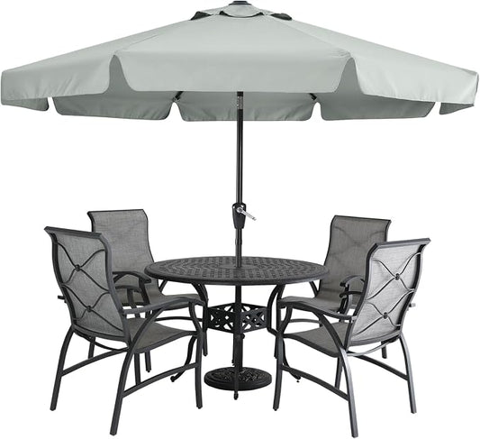MASTERCANOPY 9ft Patio Umbrella with Valance, Crank & Tilt, Light Gray | 8 ribs, UV/fade-resist, waterproof, vent, for garden/deck/yard/pool