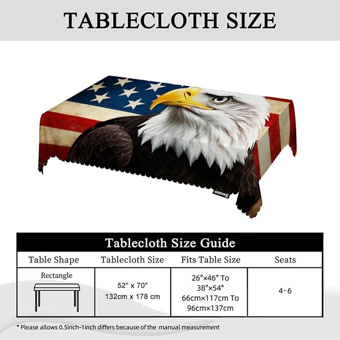 Swono Tablecloth 52"X70" Bald Eagle, Bird Bald Eagle On Grunge American Flag Rectangle Table Cover Anti-Oil Tablecloth for Dining Tables, Parties, Wedding and Banquet Decoration