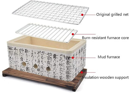 Portable Japanese Ceramic Charcoal Grill, Non-Stick Square Barbecue for Camping, Picnics, Garden & Terrace - Ideal Outdoor Cooking Solution