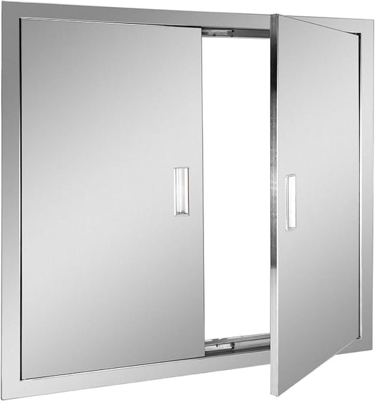 Outdoor Kitchen Door 31" W x 31" H Stainless Steel BBQ Double Access Door Flush Mount Vertical Wall Doors with Handle Suitable for Grilling Station Outside Cabinet Outdoor Kitchen