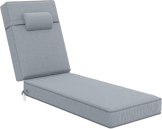 72 x 21 x 4 Inch Olefin Chaise Lounge Cushions, Lounge Chair Cushions with Headrest for Outdoor Furniture - Weather and Fade Resistant Patio Replacement Furniture Lounge Chair Cushion