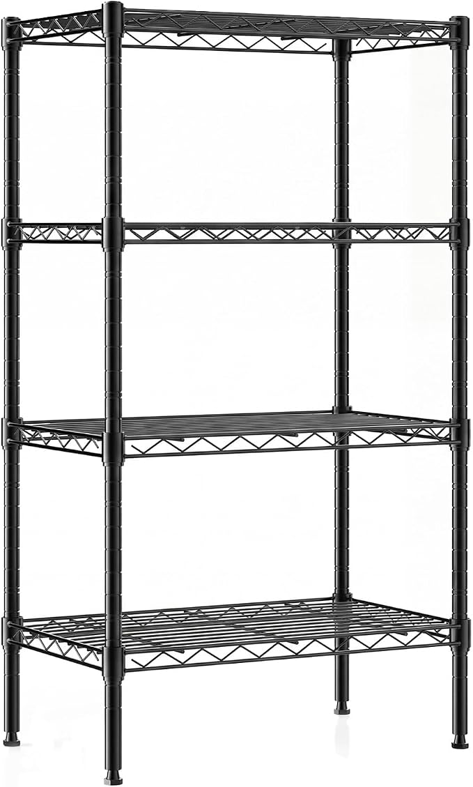 DUMOS 4-Tier Metal Wire Storage Shelves, Adjustable Standing Storage Rack Shelf, Heavy Duty Steel Shelving Unit Organizers for Kitchen Bathroom Pantry Garage, 23.3" Wx13.4 Dx47 H, Black