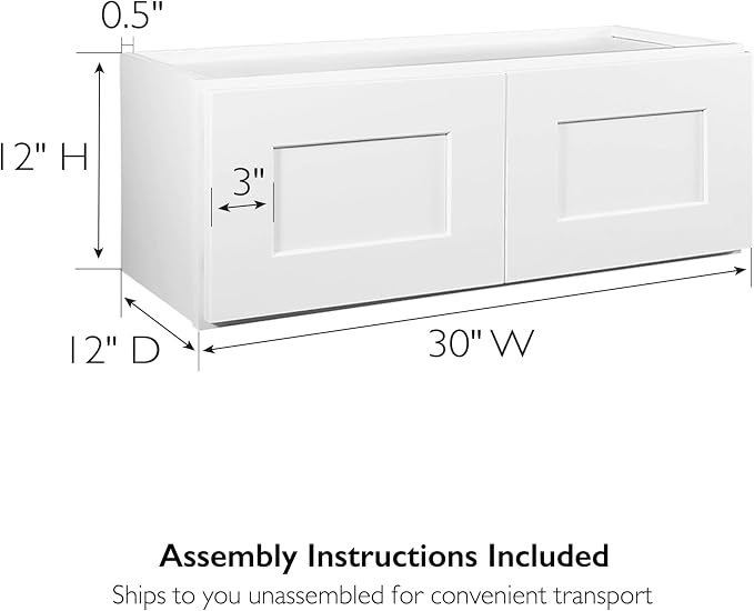 Design House Brookings Kitchen Bridge Cabinet, Soft-Close Doors, Shaker Style, Solid Wood Face & Door Frame, Finished Interior, Easy-To-Assemble, White, 30.0 in. W x 12.0 in. H x 12.0 in. D, 561621