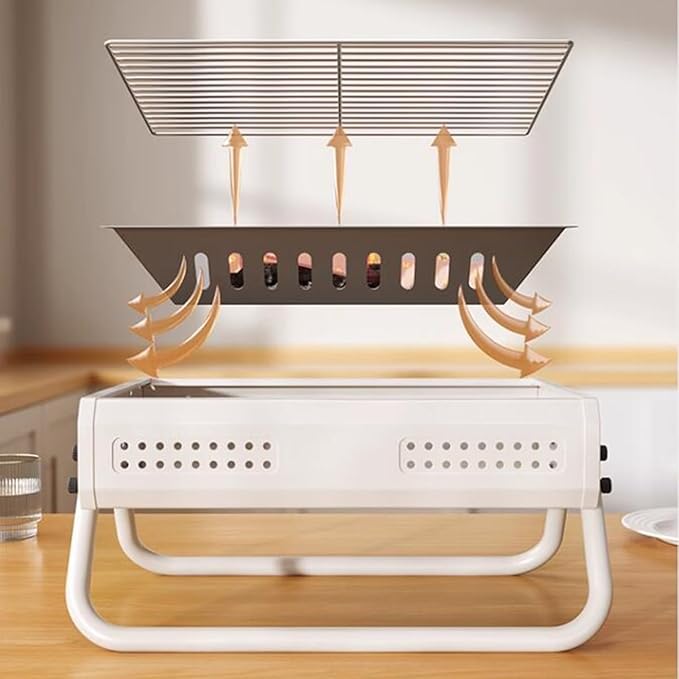 Portable Charcoal Grill Small, BBQ Grill Folding Portable Lightweight Smoker Grill, Barbecue Grill Small Desk Tabletop Outdoor Grill for Camping Picnics Garden Beach Party (Color : /White)