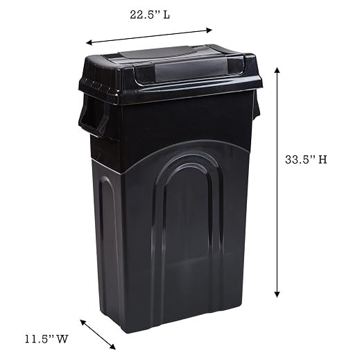 United Solutions Highboy Waste Container with Swing Lid, 23 Gallon, Space Saving Slim Profile and Simple Bag Removal, Handles for Easy Carrying, Indoor/Outdoor Use, Plastic, Black, 1-Pack.