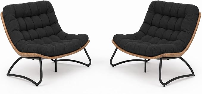 Outdoor Loveseat 2-Seat Wicker Rattan Boho Patio Sofa Black 2PC | 53"x36"x30", 13" seat height. 4" thick cushions, 1000lb cap. All-weather PE rattan, rust-proof frame. Black, 2PC.