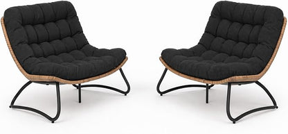 Outdoor Loveseat 2-Seat Wicker Rattan Boho Patio Sofa Black 2PC | 53"x36"x30", 13" seat height. 4" thick cushions, 1000lb cap. All-weather PE rattan, rust-proof frame. Black, 2PC.