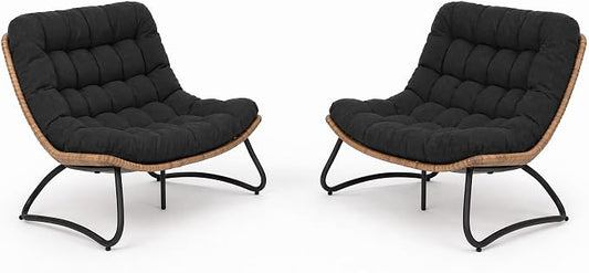 Outdoor Loveseat 2-Seat Wicker Rattan Boho Patio Sofa Black 2PC | 53"x36"x30", 13" seat height. 4" thick cushions, 1000lb cap. All-weather PE rattan, rust-proof frame. Black, 2PC.