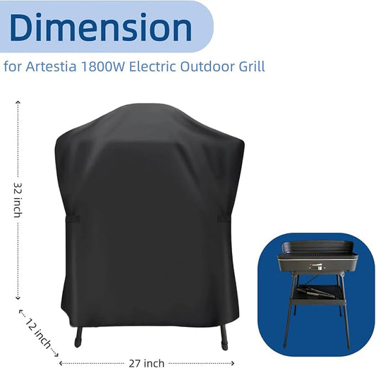 Mini Tabletop Gas Grill Cover for Artestia Electric Smokeless BBQ Griddle | 27x12x32,Waterproof Dustproof Heavy Duty Oxford Fabric,for Artestia 1800W Compact Electric Grill for Patio Balcony