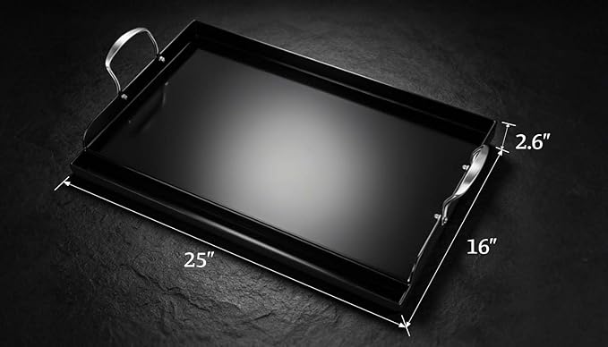 Updated 25" x 16" Cast Iron Griddle for Gas Grill, Nonstick Nanoceramic Stove Top Griddle for Gas Stove, Pre-Seasoned Flat Top Plate Insert for Outdoor Gas Grill, Camping, Tailgating, Parties