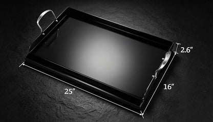 Updated 25" x 16" Cast Iron Griddle for Gas Grill, Nonstick Nanoceramic Stove Top Griddle for Gas Stove, Pre-Seasoned Flat Top Plate Insert for Outdoor Gas Grill, Camping, Tailgating, Parties
