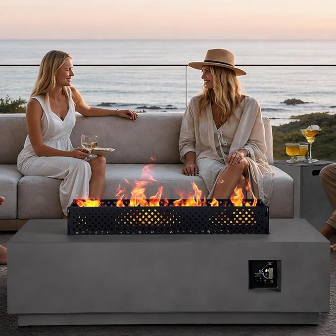 3-in-1 Propane Fire Pit Table, 50000 BTU Smokeless Firepit with Wind Guard and Tank Cover Table, Includes Rain Cover, Lava Rocks, and 2 Baking Pan, CSA Certified -Gas Fire Pits for Outside Patio
