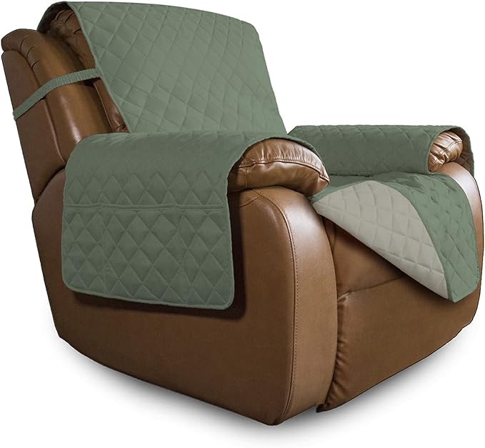 Easy-Going Oversized Recliner Cover Reversible Couch Cover Sofa Cover for Living Room Water Resistant Furniture Protector with Elastic Straps for Pets Kids (Oversized Recliner, Greyish Green/Beige) | Machine Washable Slipcover For Dogs, Water Resistant...