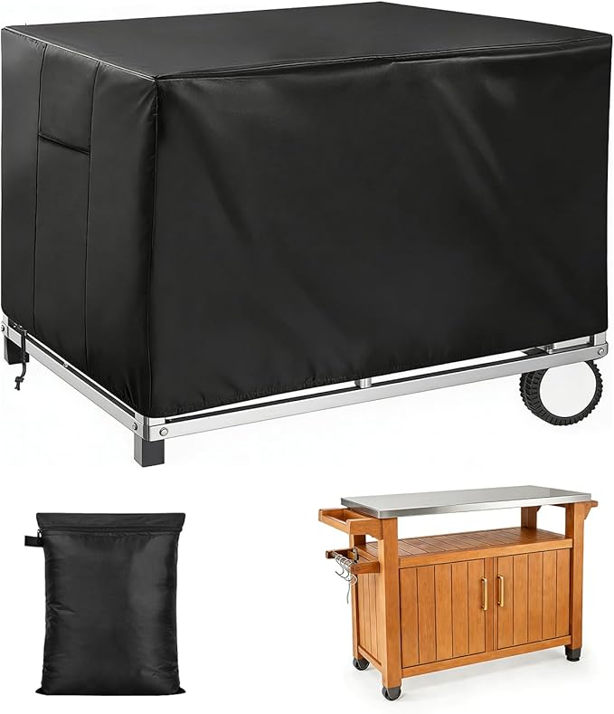 POOLTALE Outdoor prep table cover 48x24x35IN for Dining Grill Cart, Planter Boxes Stand, Raised Garden Storage Cabinet Bed, Dining Kitchen Island Stainless Steel Table Waterproof Protective, Black