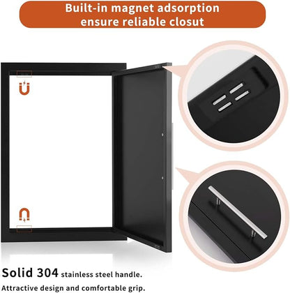 JIE JIN Outdoor Kitchen Doors 17" W X 24" H Single Doors 1.2mm Thickness Stainless Steel BBQ Access Door BBQ Island Doors Outdoor Kitchen Accessories Door for Outdoor Kitchen BBQ Island (Black)