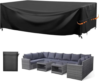 GARPROVM Outdoor Patio Furniture Covers Waterproof Patio Dining Table Couch Set Covers Rectangular with Upgraded 600D Material, 4 Windproof Buckles 124 x 70 x 29 Inch Heavy-Duty Large
