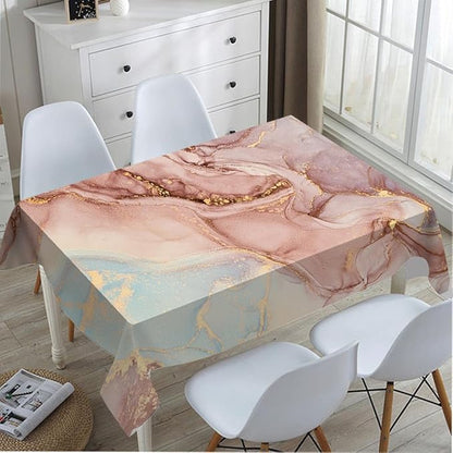 TKS MITLAN Marble Tablecloth 60x84 Inch Rectangular Abstract Pink Golden Waves Marble Pattern Oblong Table Cloth Kitchen Table Decorations for Home Dinner Party