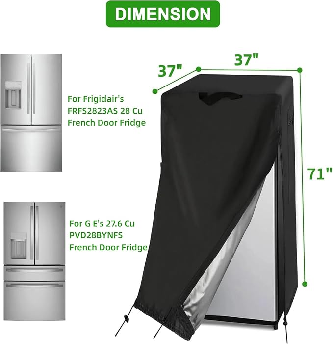 37W Large Refrigerator Cover for Most 20-30 Cu Ft Outdoor Upright Fridge | 37x37x71,Waterproof Dustproof Heavy Duty Oxford Fabric,for Large 20-30 Cubic Feet French Door Fridge/ Full Size Freezer