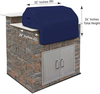 Covers & All Built-in Grill Cover for Outdoor Grill – Heavy Duty 12 oz Waterproof Built-in BBQ Grill Cover, PVC-Coated Polyester with Elastic Hem for Snug Fit (32 x 26 x 24 inches, Blue)