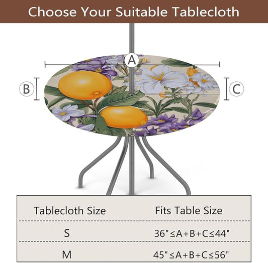 AUUXVA Round Outdoor Tablecloth with Umbrella Hole - Waterproof Patio Table Cover with Zipper Elastic Table Cloth Fits 45"-56" Tables for Party Cafe Garden Decor(Fruits Spring Flower)