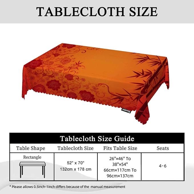Swono Bamboo Tablecloths Traditional Red Gold Floral Bamboo Kitchen Dinning Tabletop Decoration, Polyester Table Cover for Indoor Outdoor 50x72 Inch Tablecloth