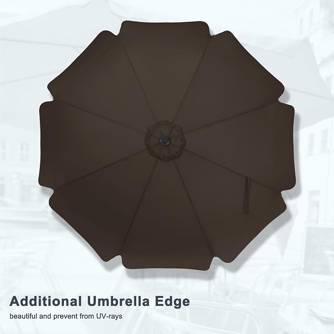 MASTERCANOPY 9ft Patio Umbrella with Valance, Crank & Tilt, Brown | 8 ribs, UV/fade-resist, waterproof, vent, for garden/deck/yard/pool
