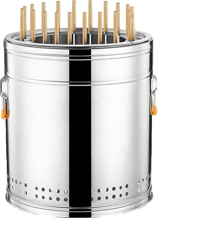 Outdoor Portable Stainless Steel Barrel Grill, Heavy-Duty Round Charcoal BBQ Stove,360° Smokeless Outdoor Barbecue Grill,with Sturdy Handle, for Meat Seafood Grilling(Single,Medium)