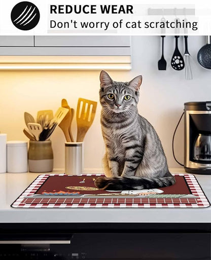 Stove Top Covers for Electric Stove 24x21 Inches, Ok Gourmet Cooking HeatResistant Glass Cooktop Protector, Funny Chef Kitchen Knife Fork Red Plaid Ceramic Stovetop Countertop Covers Mat, Oven Cover