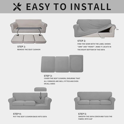 ISSUNTEX 4 Pieces High Stretch Thicken Couch Covers, Soft Sofa Slipcover for 3 Separate Cushion Couch, Jacquard Fabric Elastic Sofa Cover Furniture Protector for Dogs (Oversized Sofa, Light Gray)